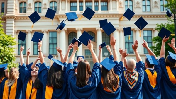 Graduates celebrating with caps held high; student loan repayment alternatives.