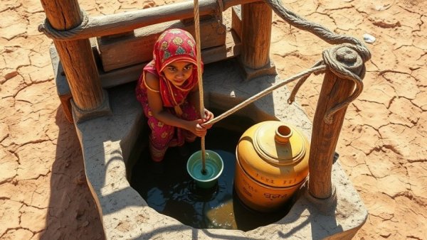 Young girl drawing water from a well in Barmer, Rajasthan