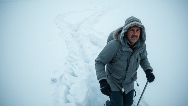 Man navigating icy terrain on world walk, Karl Bushby.
