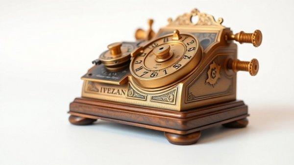 Antique mechanical calculator on auction, ornate brass details.