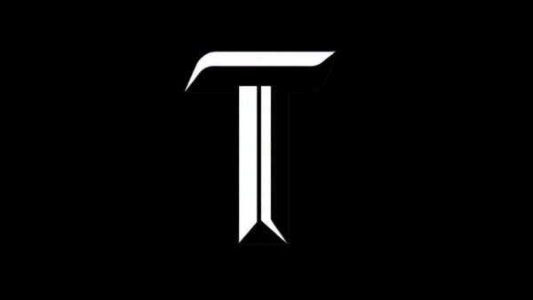 Abstract black and white letter T design.
