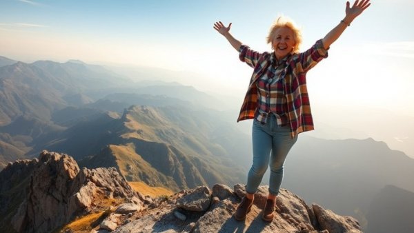 Older woman climbing Mount Kilimanjaro at 72 with triumph.