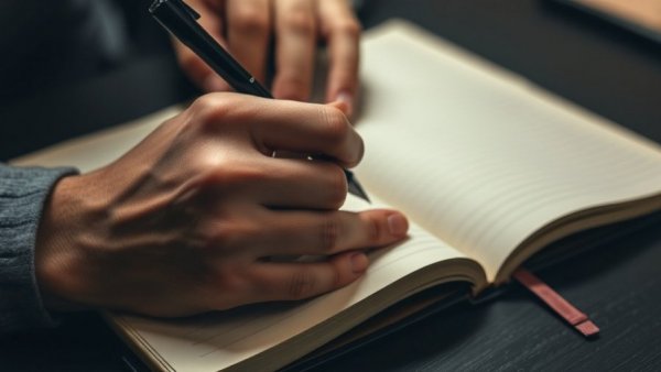 Focused hands writing in a notebook, illustrating 'writing rewires the brain'.