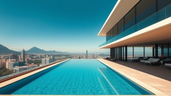 Iconic California modernism Stahl House with pool and city view.