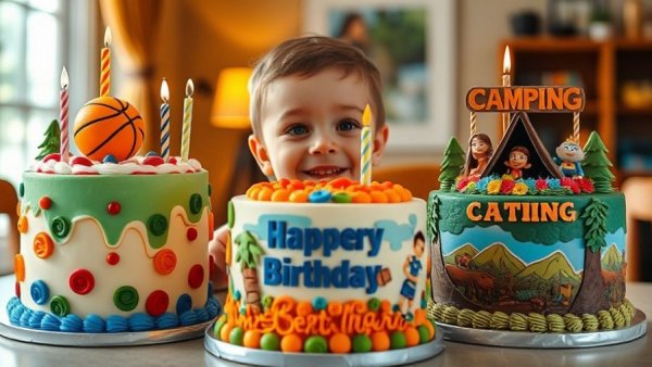 Colorful themed cakes and smiling child - Cake4Kids Birthday Cake Initiative.