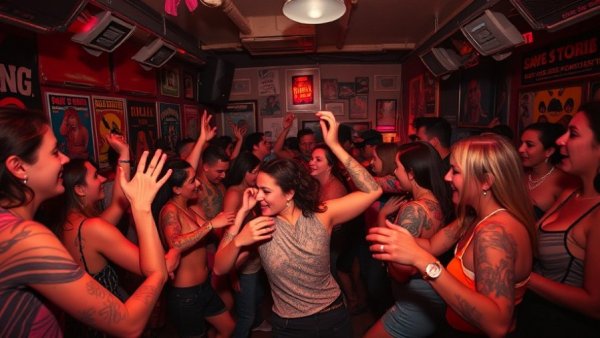 Energetic grassroots music scene, people dancing at a lively underground venue