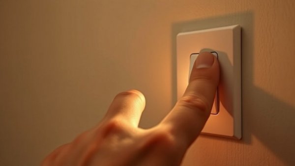 Hand turning off a light switch, symbolizing sleeping in darkness for heart health.