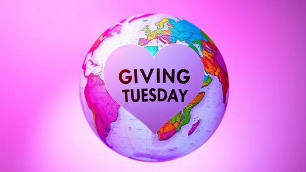 Celebrate Giving Tuesday with a vibrant global heart symbol.