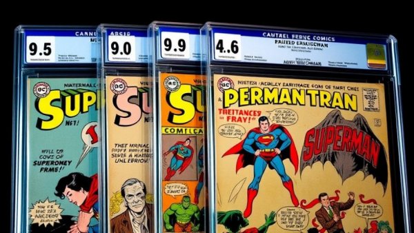Superman No.1 comic book covers with 9.0 grade, vibrant vintage design.