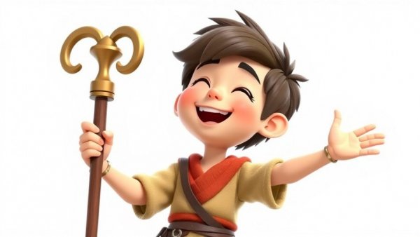 Animated character with staff from faith-based film.