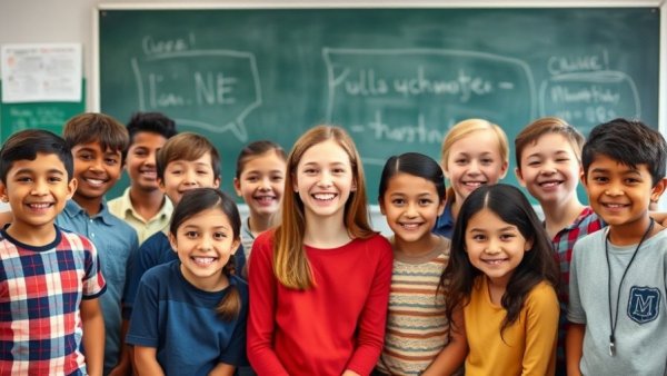 Happy students and teacher in a classroom discussing holiday gifts, How much to gift teachers for the holidays.