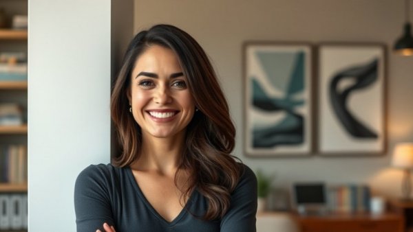 Woman in green shirt at Latitude Media office