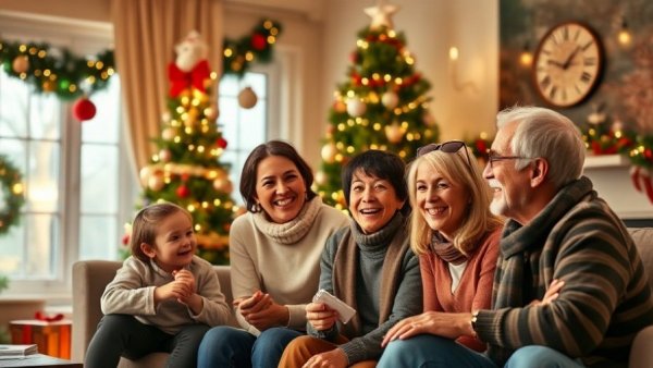 Family enjoying The Most Sacred Table at Christmas with decorations.
