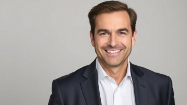 Professional portrait of individual in suit on plain background.