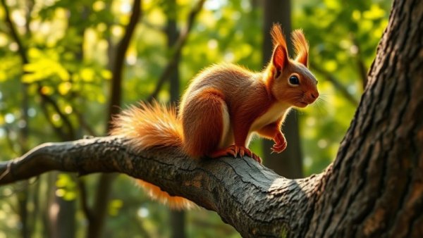 Highlands red squirrel on tree branch, highlighting population growth in lush forest.