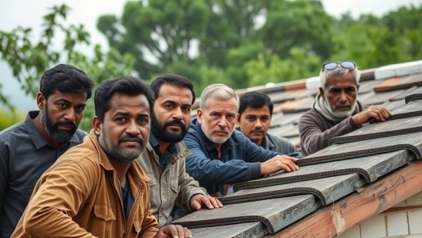 Fishing cooperative Culebra workers repairing the building roof.