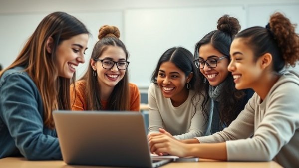 Girls coding together, closing tech gender gap in classroom.