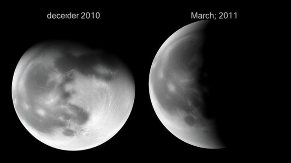 Comparison of Cold Moon Supermoon from December 2010 and March 2011.