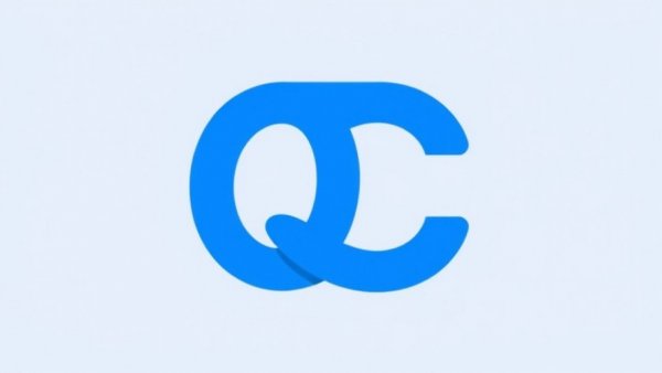 Minimalist QC logo in blue and white design.