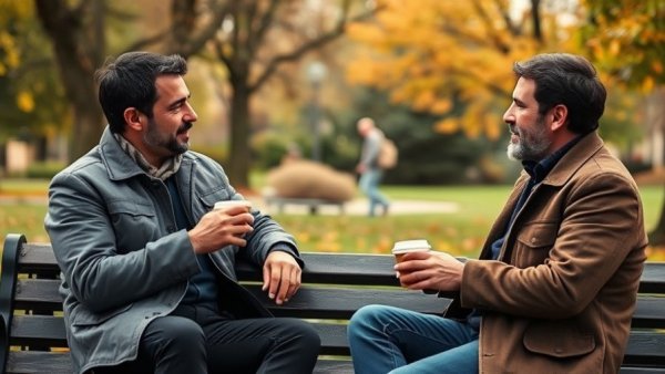 Two men sparking meaningful conversations on a park bench.