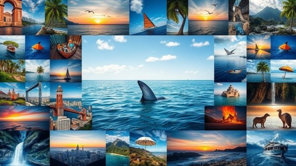 Dynamic collage featuring shark species conservation and diverse environments.