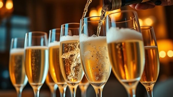 Champagne glasses being filled for Positive Business News 2025 celebration.