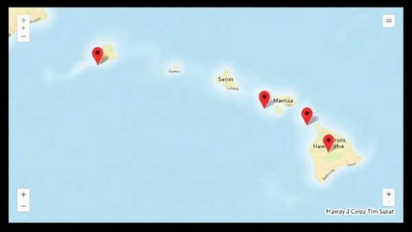 Hawaii I.C.E. Map with red markers on Hawaiian Islands.