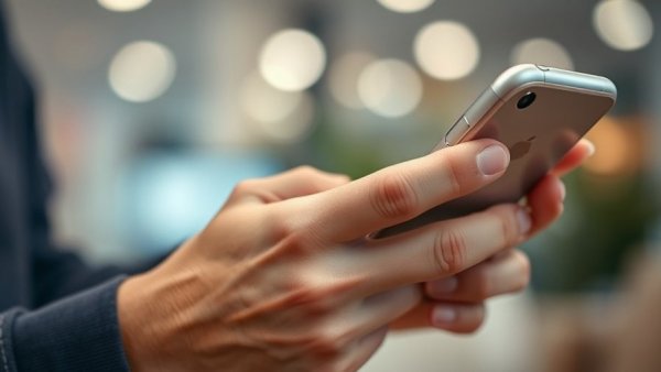 Close-up of hands holding smartphone, ban kids under 16 from social media.