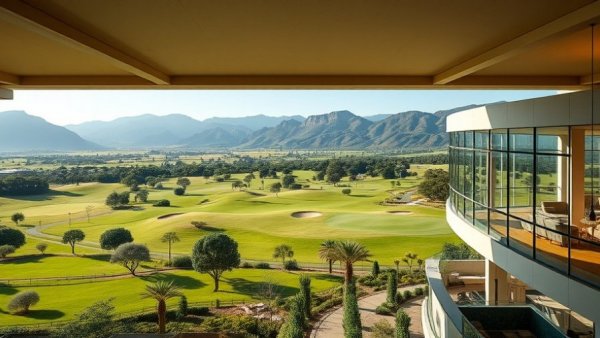 Luxury hotel with breathtaking golf course views in South Africa.