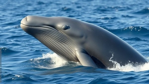 Endangered whale emerging in Canadian waters, symbol of marine conservation.