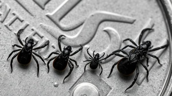 CRISPR for Lyme Disease Detection: Detailed view of ticks on coin.