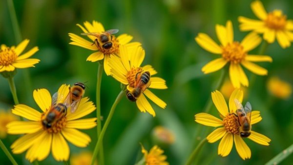 Ecological habitats under power lines with vibrant yellow flowers and bees.