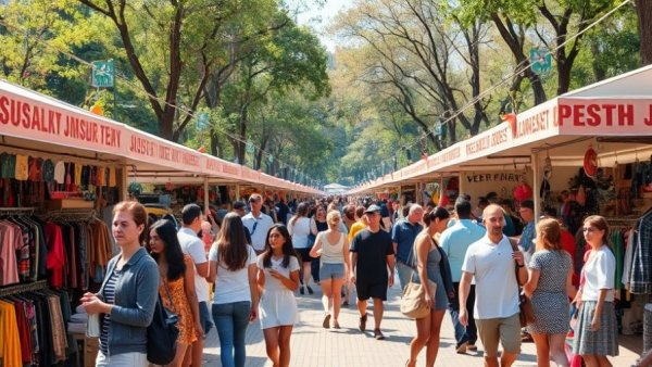 Tamana Winter Carnival inclusion at vibrant outdoor market with colorful stalls.