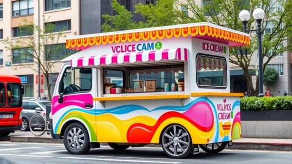 Colorful ice cream stall on urban street, ice cream truck capital of India.