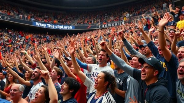 Energetic sports crowd celebrates an upbeat event with enthusiasm.
