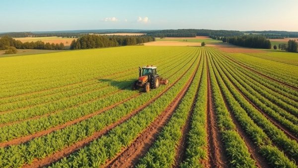 Tractor in field illustrating soil health mapping with sound waves