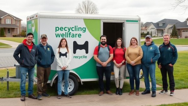 Volunteers with recycling trailer for animal welfare fundraising.