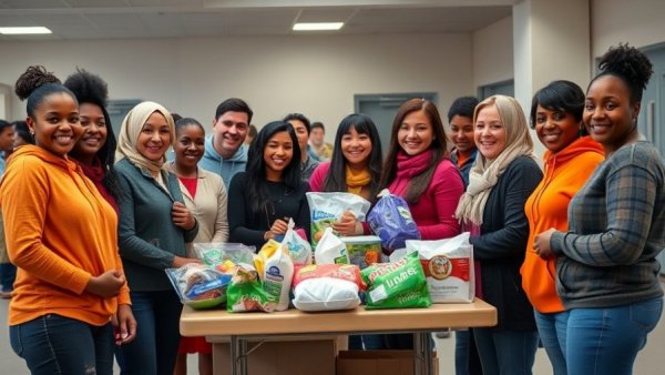 Community gathering with donations at Tzu Chi Foundation event.