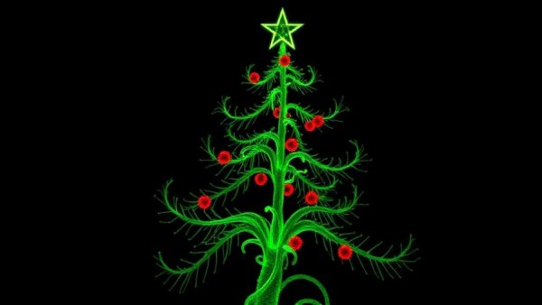 Green and red microscopic Christmas tree science project image.
