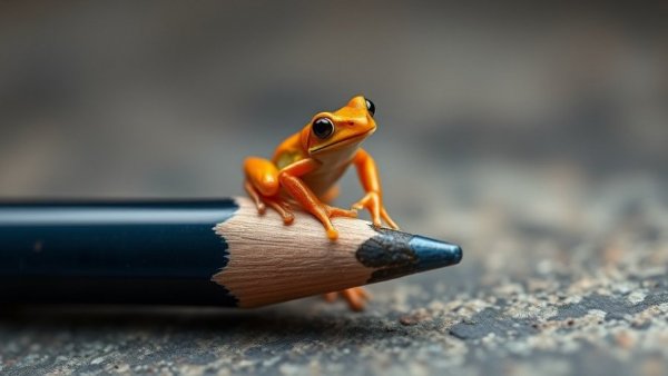 New species of frog in Brazil perched on a pencil, highlighting its tiny size.