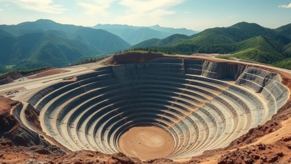 Open-pit mine in Utah with terraced excavation surrounded by mountains.