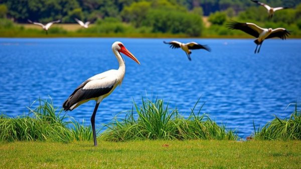 Hargila Army Save Endangered Species: Stork by lake.