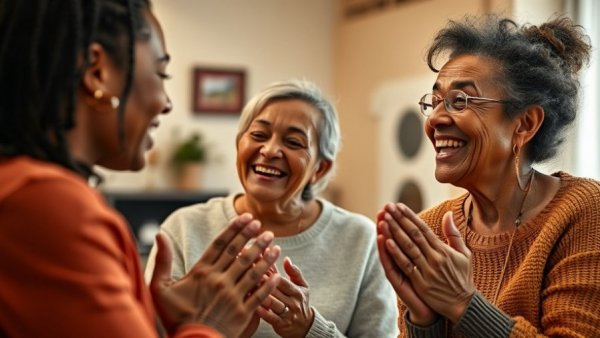 Diverse couple expressing gratitude in community support interaction.