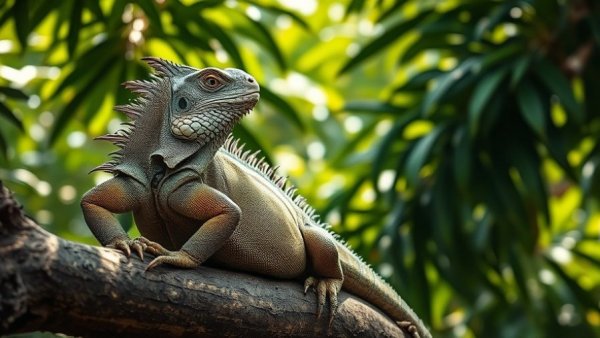 Iguana on tree branch for endangered iguanas conservation