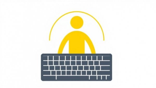 Graphic of a stylized figure over a keyboard, key colors gray and yellow.