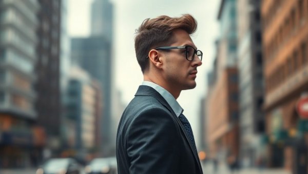 Stylish man in suit with glasses gazing into distance, Dhawal Laheri’s playbook for building industries theme.