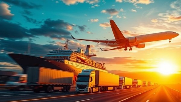 Futuristic logistics scene with transport vehicles, highlighting Mike Mellencamp Logistics Career.