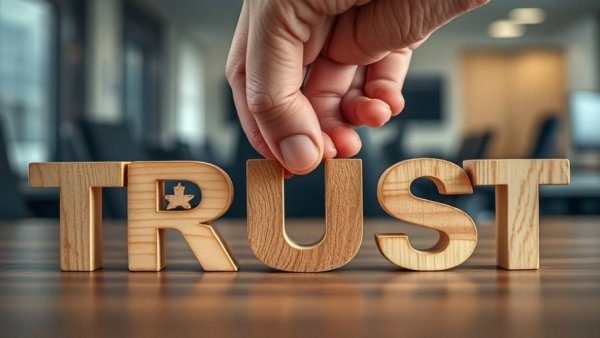 Trust violations in the workplace concept with wooden blocks.