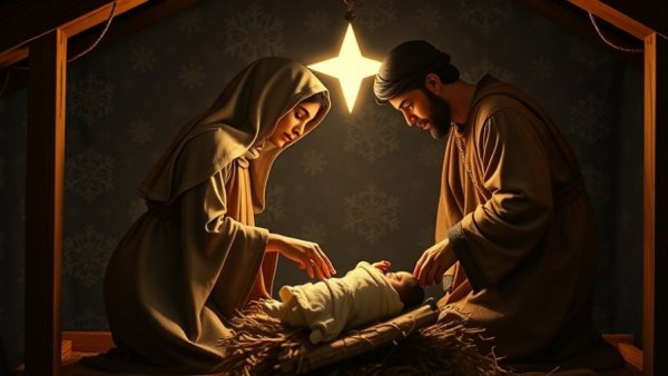 Nativity scene depicting historical Christmas event