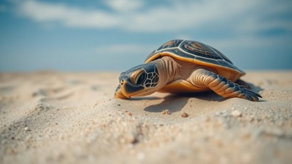 Turtle on sandy beach at record breaking turtle nesting site.